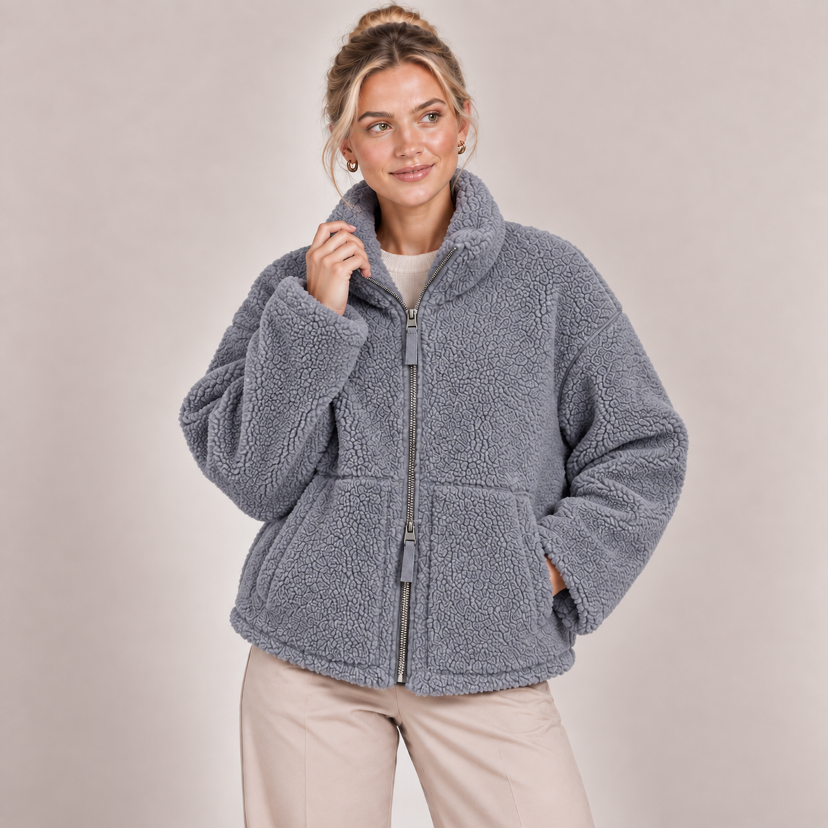 Teddy Fleece Jacket Women Oversized Zip Up with Pockets 0