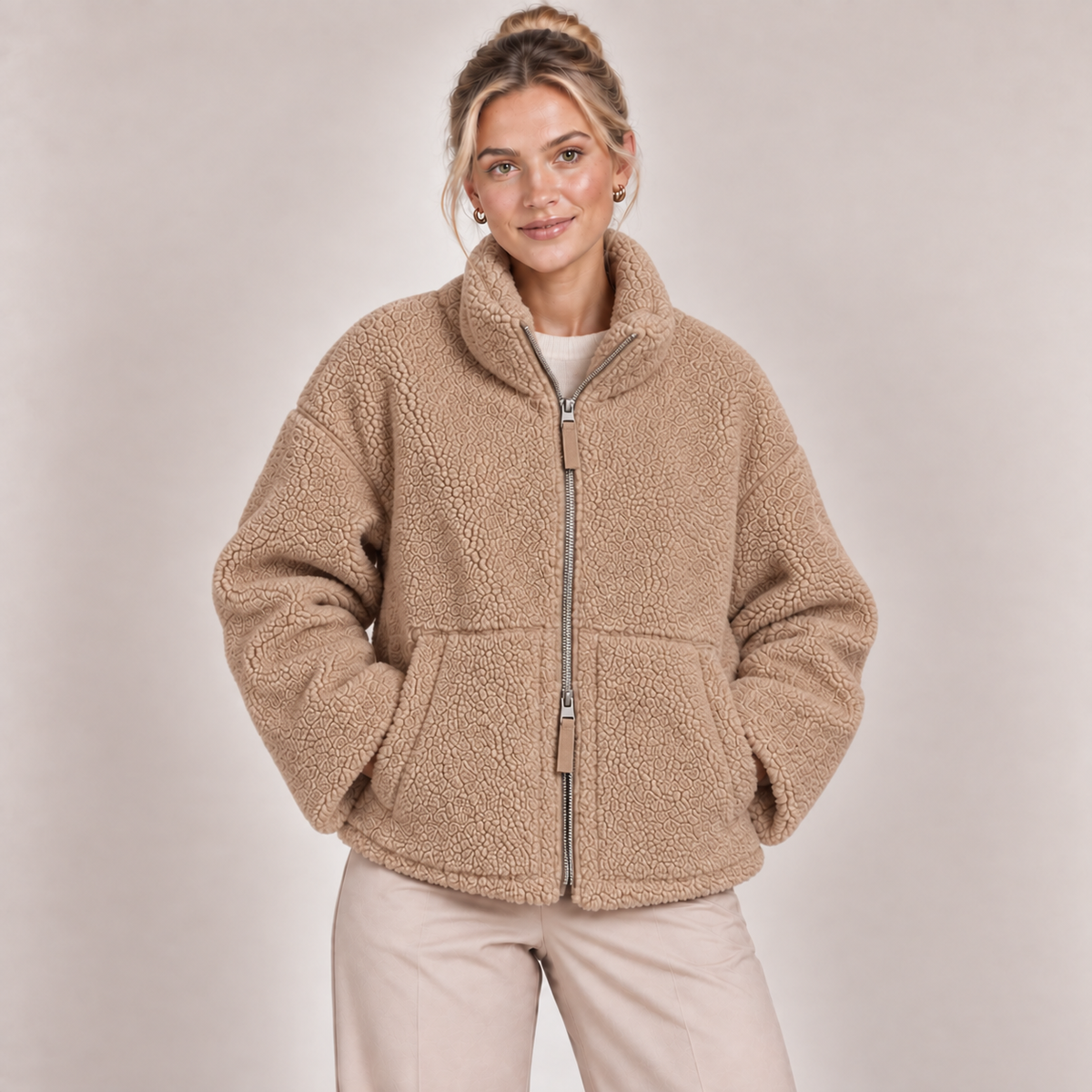 Teddy Fleece Jacket Women Oversized Zip Up with Pockets 3
