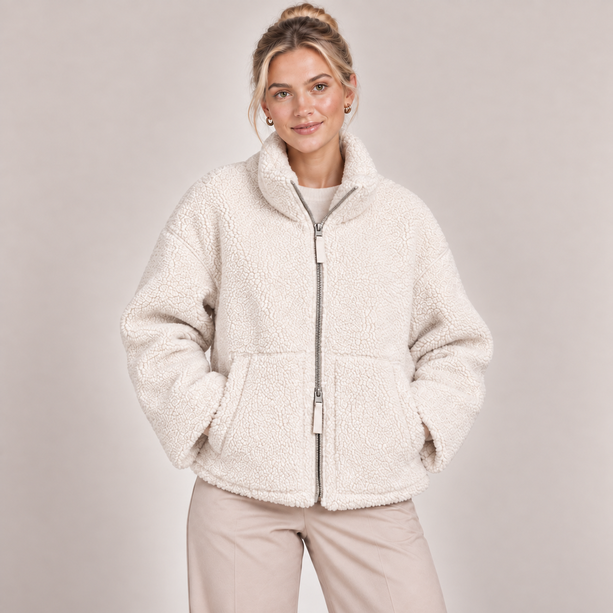 Teddy Fleece Jacket Women Oversized Zip Up with Pockets 4
