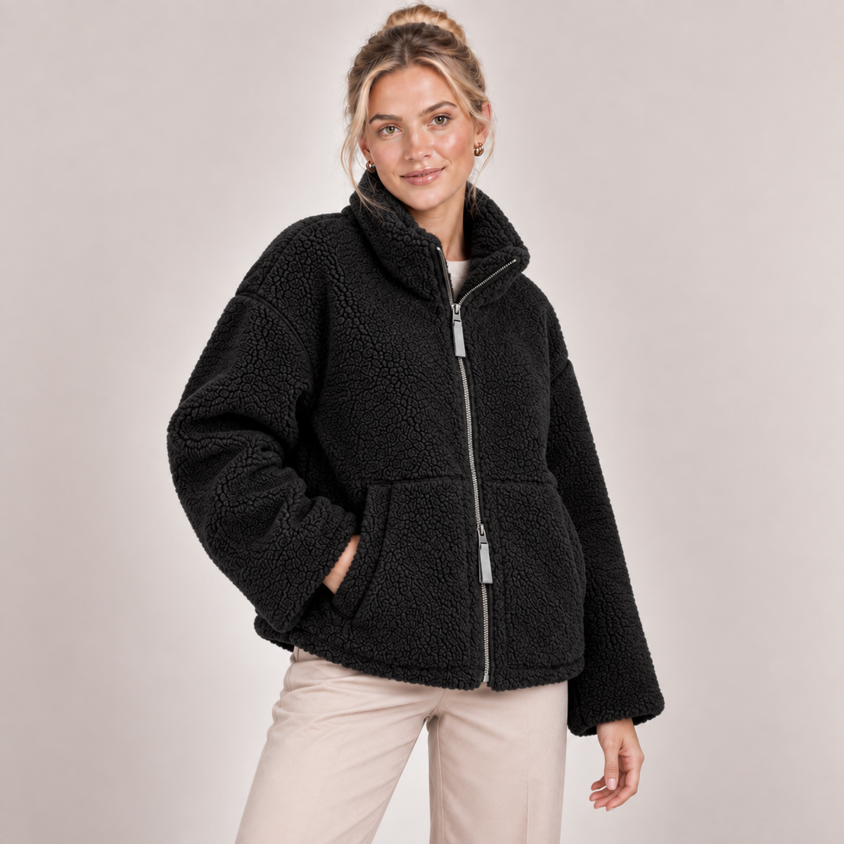Teddy Fleece Jacket Women Oversized Zip Up with Pockets 5