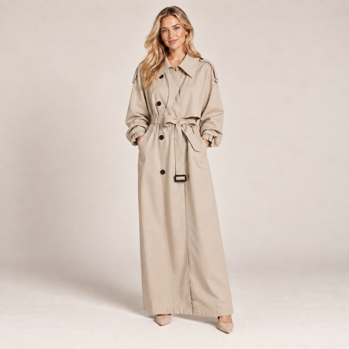 Trench Coat Long Double Breasted Oversized with Belt 0