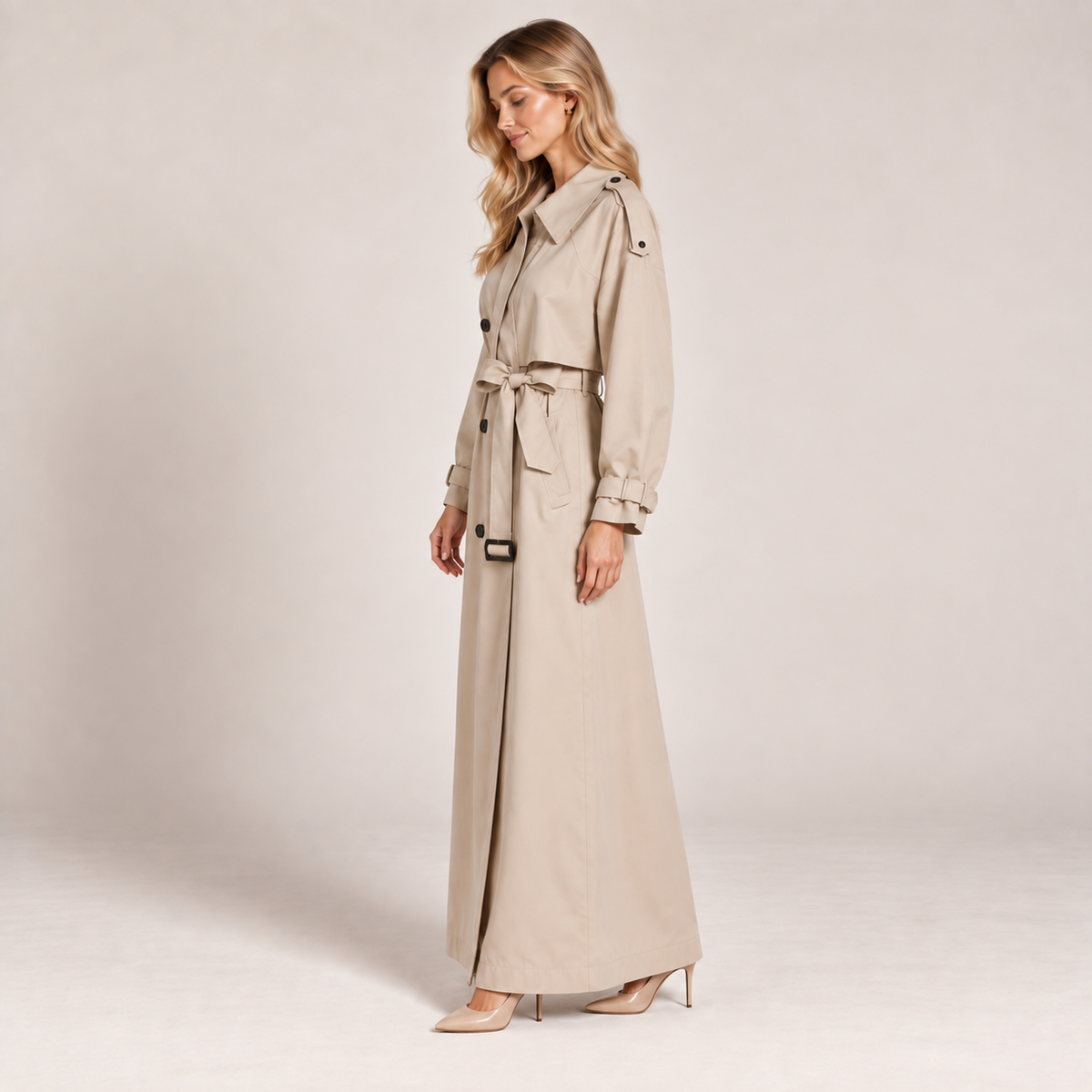 Trench Coat Long Double Breasted Oversized with Belt 1