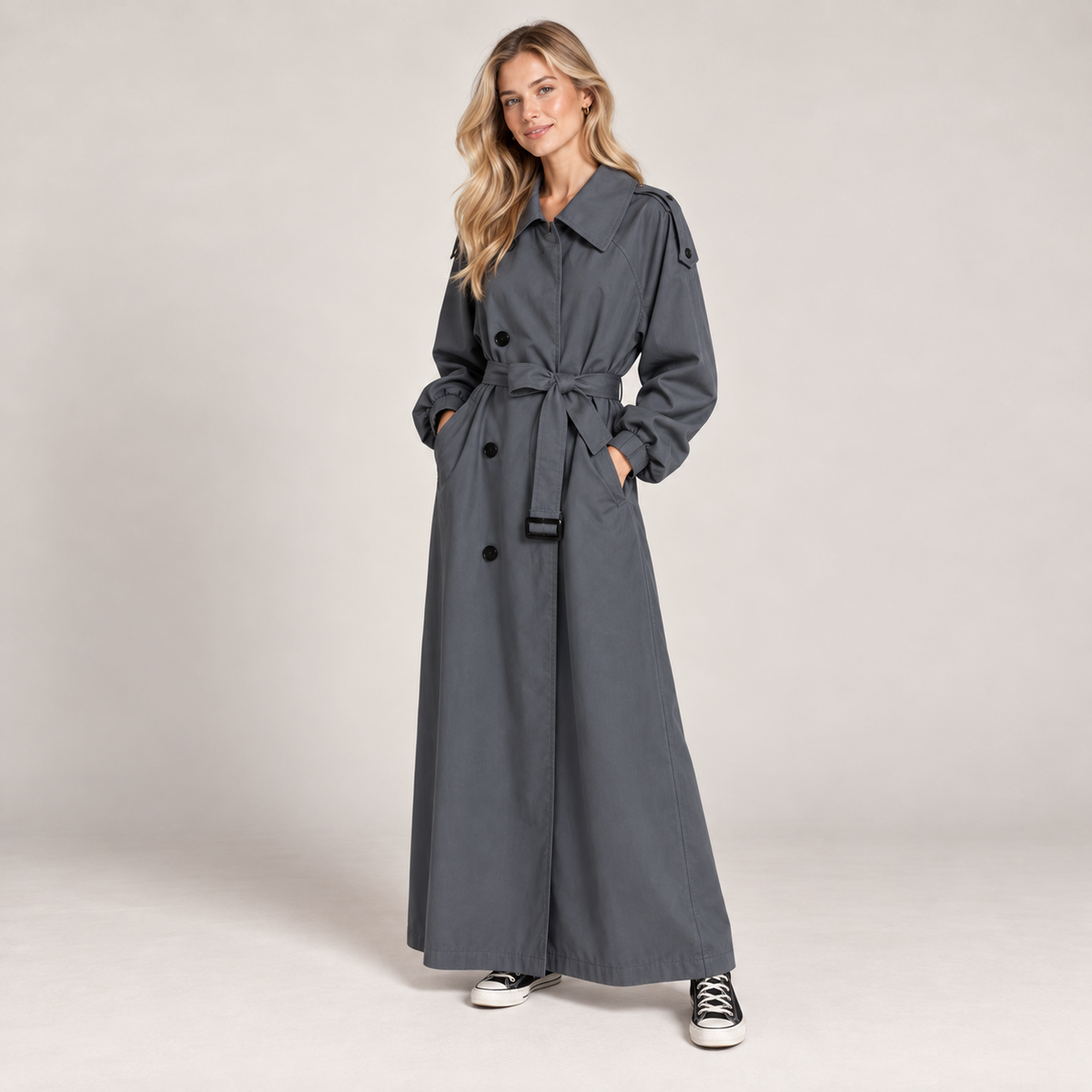 Trench Coat Long Double Breasted Oversized with Belt 3