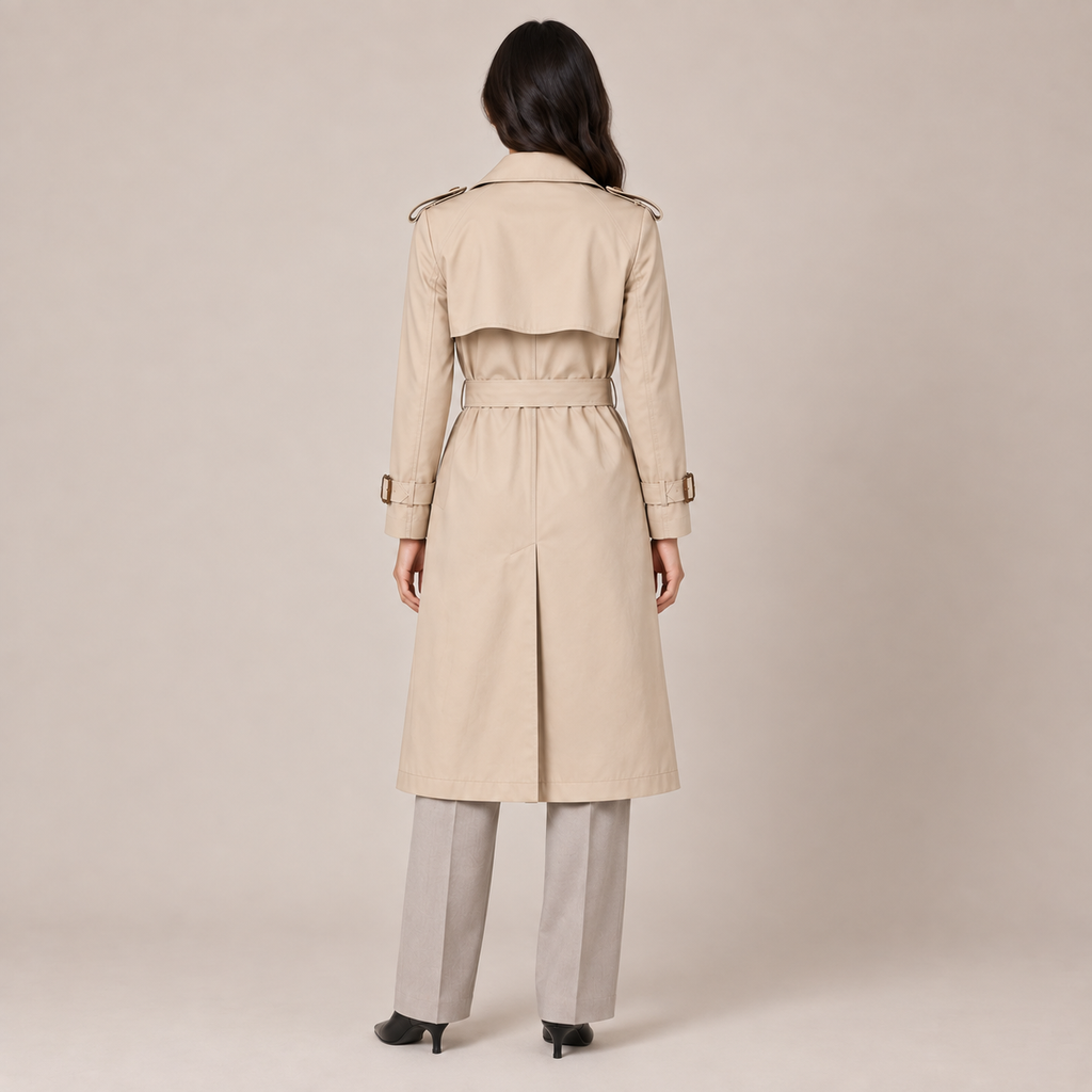 Trench Coat Women Belted Mid-Length Relaxed Fit with Notch Lapels 3