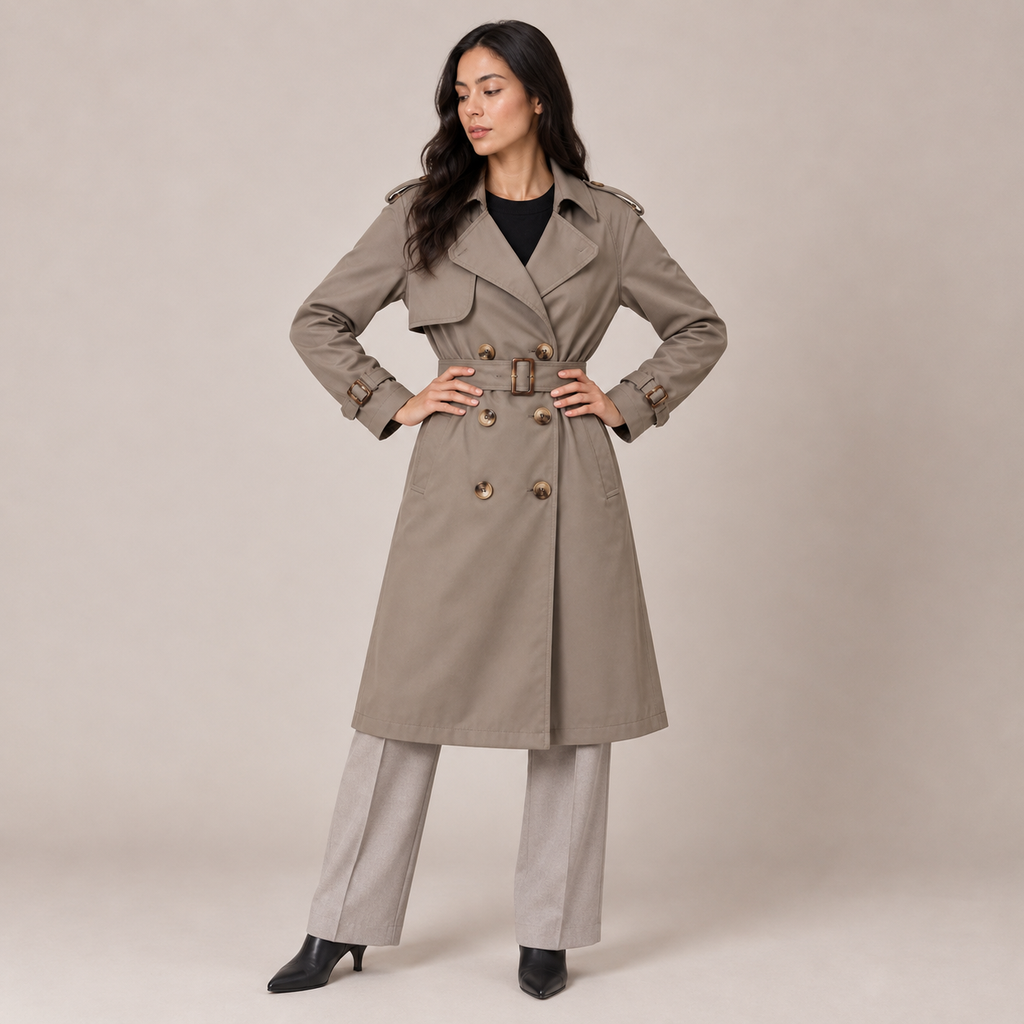 Trench Coat Women Belted Mid-Length Relaxed Fit with Notch Lapels 4