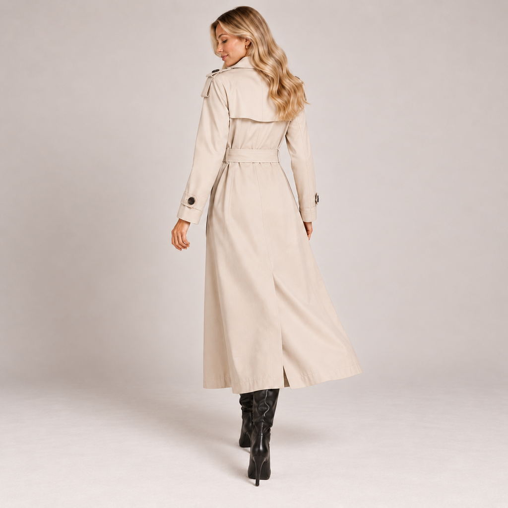 Trench Coat Women Longline Lightweight with Structured Lapels 1