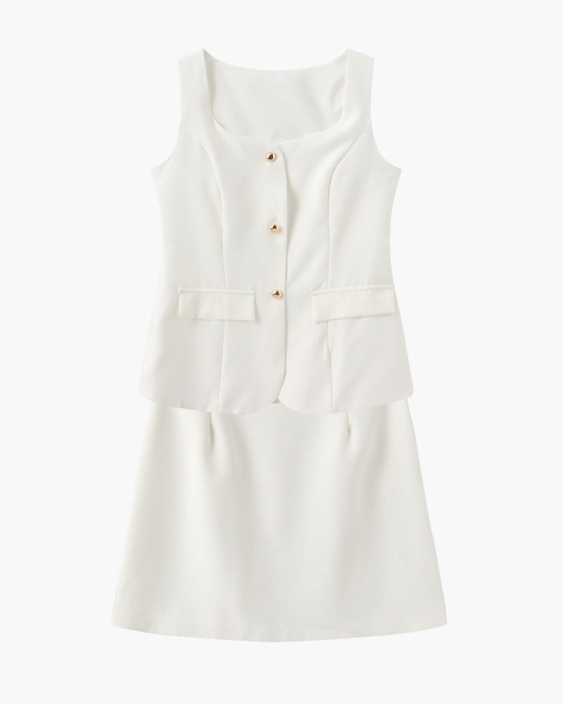 Women’s Tailored Blazer and Mini Skirt Set – Elegant Two-Piece Summer Co-Ord-Women's Two Piece Sets-White-S-Nausin