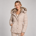 Winter Puffer Coat Women with Faux Fur Lined Hood and Cinched Waist 2