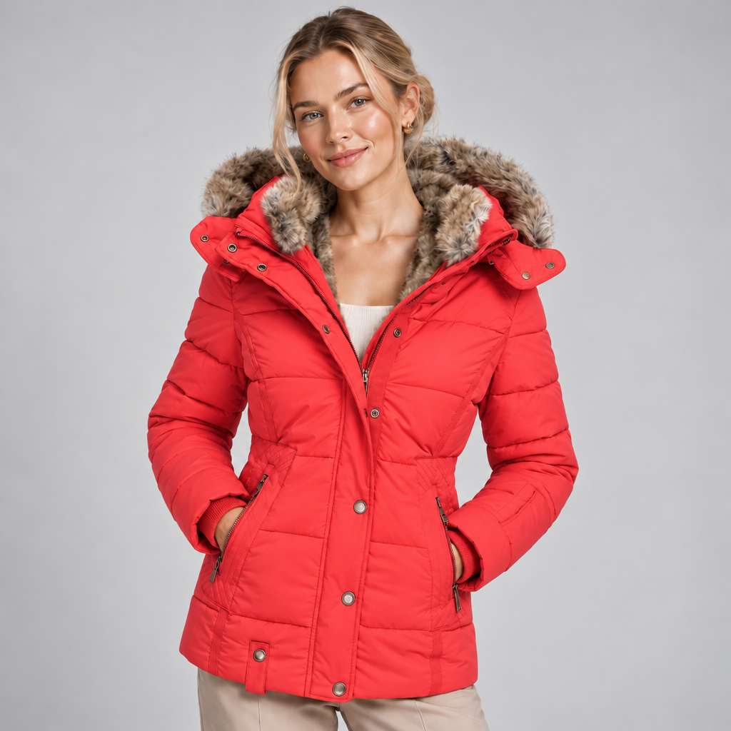 Winter Puffer Coat Women with Faux Fur Lined Hood and Cinched Waist 7
