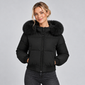 Winter Puffer Jacket Women Quilted Padded with Faux Fur Hood 0