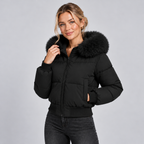 Winter Puffer Jacket Women Quilted Padded with Faux Fur Hood 1