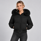 Winter Puffer Jacket Women Quilted Padded with Faux Fur Hood 2