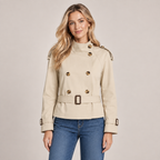 Women's Beige Cropped Trench Coat with Funnel Neck and Buckle Belt 0