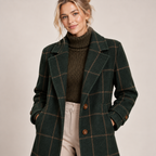 Wool Coat Women Checkered Pattern Tailored Fit with Lapel Collar 1