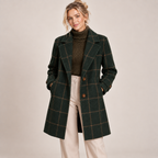 Wool Coat Women Checkered Pattern Tailored Fit with Lapel Collar 4