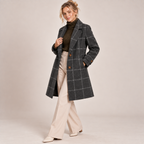 Wool Coat Women Checkered Pattern Tailored Fit with Lapel Collar 5