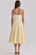 Yellow Midi Dress in Pima Cotton with Gathered Bust 3