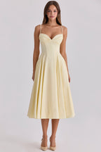 Yellow Midi Dress with Gathered Bust 0