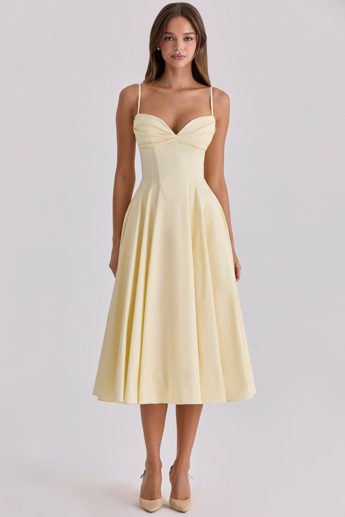Yellow Midi Dress with Gathered Bust 0
