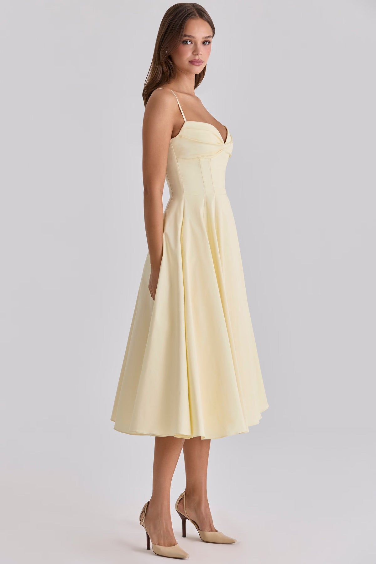 Yellow Midi Dress with Gathered Bust 3