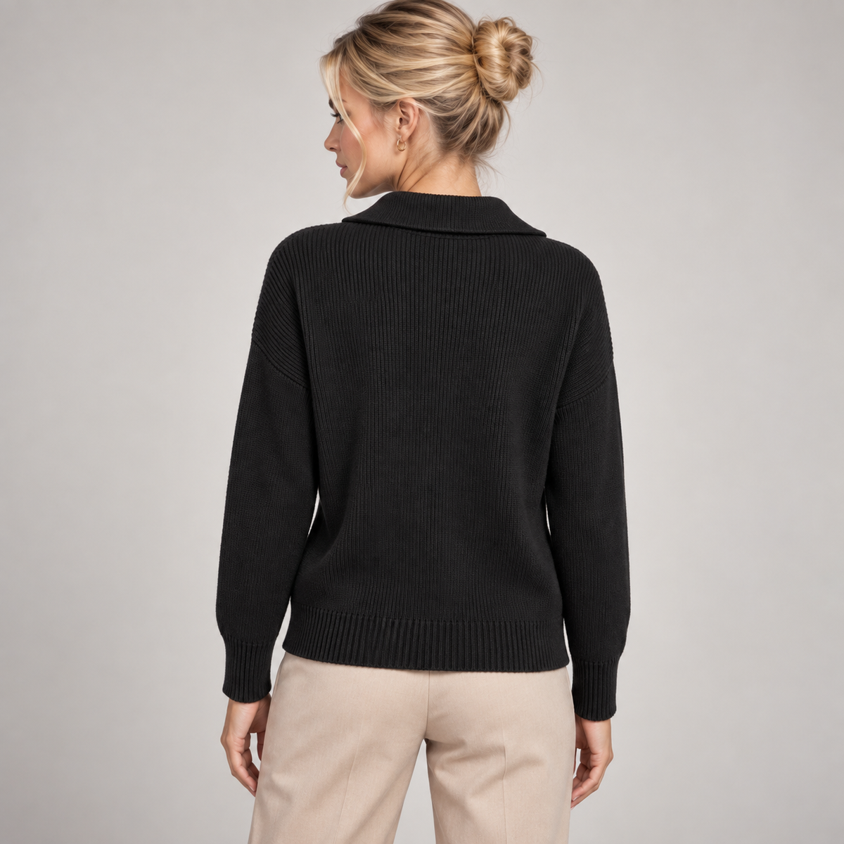Zip Up Cardigan Women Soft Knitted Stand Collar Relaxed Fit 2