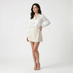 Women’s High-Waist Skort – Elegant A-Line Wrap Mini Skirt Shorts-Skirts-Beige-S-Nausin
