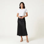 Women’s Black Satin Maxi Skirt – Elegant High-Waist Slip Skirt-Skirts-Black-S-Nausin