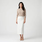Women’s High-Waist Midi Skirt – Elegant A-Line Office & Summer Skirt-Skirts-Beige-S-Nausin