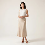 Women’s Satin Maxi Skirt – Elegant High-Waist Slip Skirt-Skirts-Beige-S-Nausin