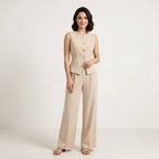 Women’s Tailored Vest and Wide-Leg Trouser Set – Elegant Two-Piece Co-Ord-Women's Two Piece Sets-Khaki-XS-Nausin