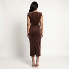 Women’s Embellished Midi Evening Dress – Elegant Deep V-Neck Party Dress-Dress-Brown-S-Nausin
