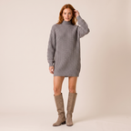 Oversized Roll Neck Jumper Dress in Wool Blend Knit light grey 2