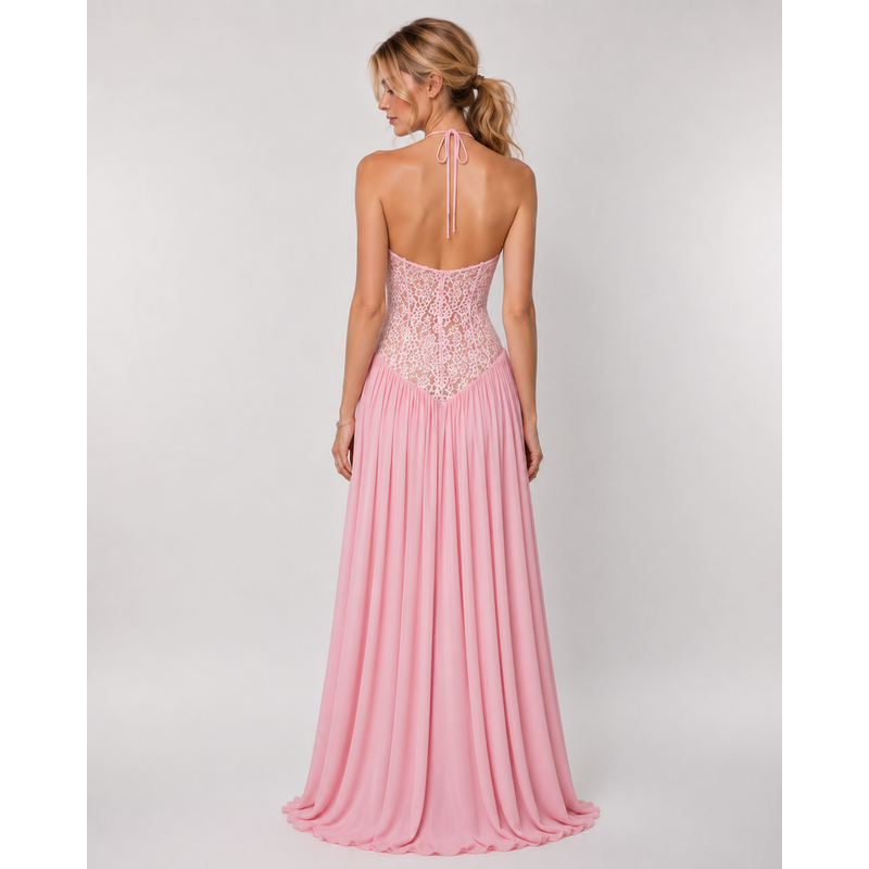 Maxi Dress with Floral Lace Detail and Sleeveless Design